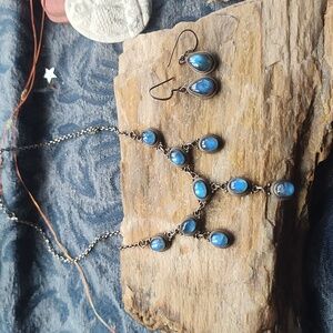 Iridescent Blue Cascading Necklace And Earring Set
